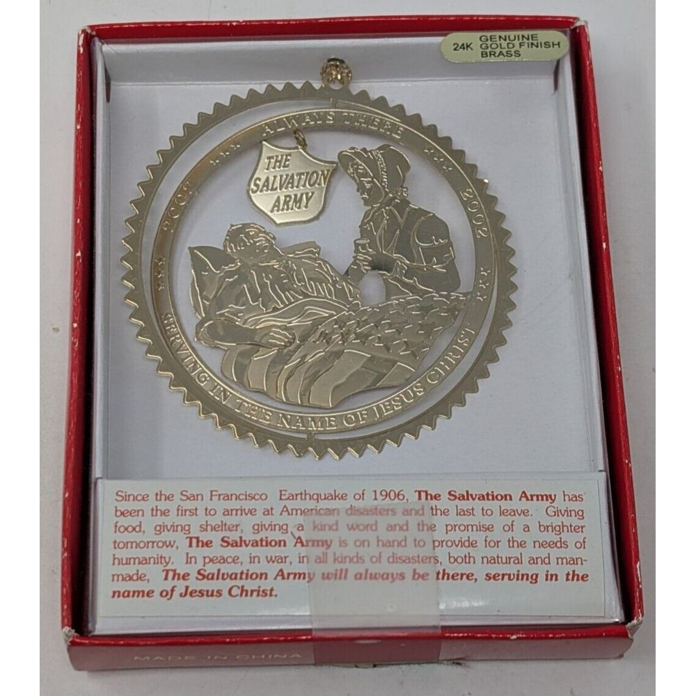 Nations Treasures Salvation Army Christmas Ornament 24K Gold Finish Brass 2002